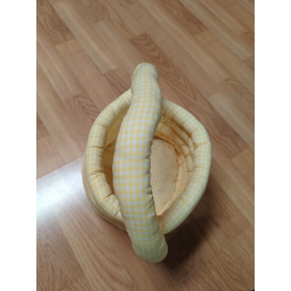 Easter Basket Hand Made Fabric Yellow White Gingham Vintage Soft Plush Handle - Picture 5 of 8